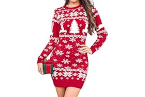 Totatuit Robe Pull de Noël Femme Longue Motif Flocon et Renne Robe Hiver Femme Chic et Élégante Pull Femme Hiver Confortable