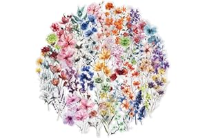 Canollo 50 Stück Transparente Blumen Aufkleber, PET Sticker Blumen, Flower Stickers, Natur Blume Aufkleber für Reisekoffer, Laptop, Planer, Kalender, Notizbücher, Handwerk, Tagebücher