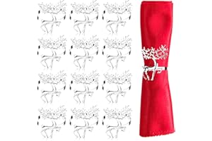 MOOSONO Christmas Napkin Rings - 12 Pcs Silver Reindeer Holders, 6 CM Elk Buckle for Table Decoration, Thanksgiving, Party, Wedding