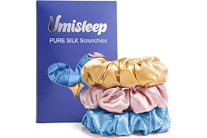 Umisleep 3-częściowy zestaw 100% Mulberry Silk Scrunchies dla kobiet, delikatne gumki do włosów redukujące puszenie się włosów i łamanie włosów, elastyczne gumki do włosów bez odcisków (jasnoróżowe