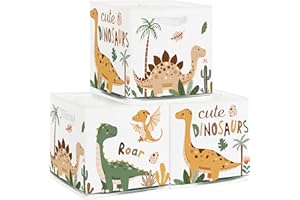HUUMONSS Boîtes de Rangement Lot de 3 Dinosaures Boho Paniers de Rangement Cube Palmiers Œufs Enfant Pliables Coffre à Jouets Garçons Filles pour Étagères Livres,Cacti,30x30x30 cm