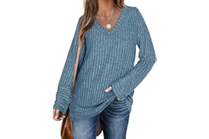 PLOKNRD Jumpers Women Casual Long Sleeve Oversized Sweaters V Neck Lightweight Top