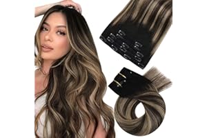 Moresoo Extension Capelli Veri Clip 14 Pollice Extension Con Clip Veri Nero Marrone Scuro to Caramella Bionda con Biondo Caramello #1b/3/27 Extension Capelli Lisci Clip 70 Grammo 5 Pieces