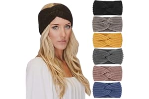 DRESHOW 6 Pieces Women Warm Knitted Headband Winter Ear Warmer Crochet Head Wraps Thick Cable Headband