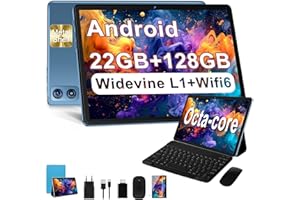 Dghrti 2025 Newest Tablet 10 pollici Android 14, 22GB RAM+128GB ROM/TF 1TB, 8-core 2.0GHz, 8000mAh, UFS 2.1 Flash, Corpo in Metallo, 8+5MP, Widevine L1, Con Tastiera e Mouse, Blue
