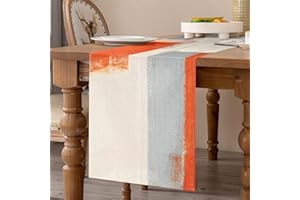 VELVHOM Camino de Mesa Primavera Naranja y Gris 33x183cm Pintura al óleo Moderna Caminos de Mesa Lino de Arte Abstracto Caminos de Tocador para Mesa de Comedor Mesa de Café Restaurante Decoración