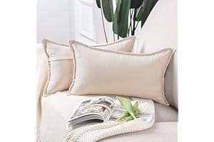 Madizz 2 Pezzi Federe Corto Ciniglia Copricuscini Morbido Decorativo Fodere per Cuscino Lusso Stile per Divano Camera da Letto Beige Rettangolare 40x80 cm