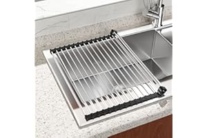 Lectorias escurridor Enrollable Fregadero Negro, escurreplatos Acero Inoxidable, Dish Drying Rack, Resistente al Calor, escurre Cubiertos de Cocina, Silicone draining Mat, Protector encimera