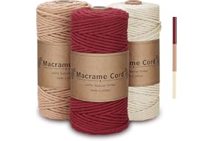 VORHOT Corde Macramé 3mm, Fil Macramé 3mm, Macrame Corde Lot Rouge, Coton, Bobine Fil Macrame pour Bricolage, Artisanat, Tapisserie, Plante Suspendue, Décoration Boho