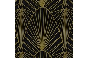 Timeet Folia samoprzylepna do mebli, czarna, 44 x 1000 cm, samoprzylepna tapeta z czarną teksturą ze złotym, łukowaty, geometryczny wzór, wodoszczelna folia do mebli, salonu, sypialni