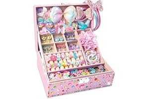 LIKYMO Unicorn Jewellery Box for Girls - 5 Year Old Girl Gifts Includes Jewellery Making Kit for Girl, DIY Headband Kit & Hair Accessories, Arts and Crafts Set & Girls Christening Gifts