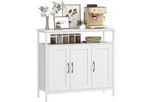 HOMCOM Credenza Cucina con Ripiano Aperto e 2 Armadietti, Mobile Cucina con Ripiani Regolabili in Legno, Credenza Soggiorno Buffet per Ingresso, Salotto e Sala da Pranzo, 100x35x88 cm, Bianco