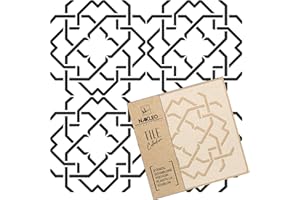 NL NAKLEO ART & WALL DECOR NAKLEO Mazara Tile Reusable Plastic Stencil - 20x20cm/ 7.9” x 7.9” - Spanish Lines Moorish - Moroccan Geometric - Paver Block Concrete Floor Wall Painting Template Wood