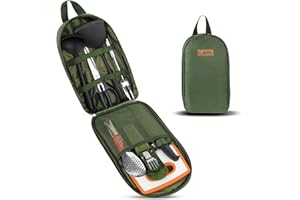 E EASTSTORM Camping Accessories Kitchen Utensil Set,8Pcs Organizer Travel Kit with Multifunctional Cutlery,Silicone Spoon Spatula,Tongs,Waterproof Storage Bag,Equipment