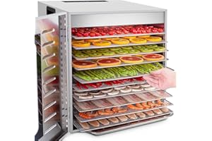 ‎KWASYO Kwasyo Dörrautomat Edelstahl DA 1000, XXL-Dörrfläche 1,1 m², Dörrgerät Temperatur einstellbar 30-90℃, LED-Display, 24 Std, BPA-frei, mit Rezeptheft, 10 Edelstahl-Dörrtabletts