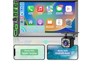 WSRADIOKITS [Upgrade]Wireless Autoradio 2Din with Carplay,Android Auto,Bluetooth, Voice Control,Mirror Link,Media Receiver,HD Touchscreen 7 Inches, Reversing Camera,AM/FM/RDS/Type-C,MP5 Player with Subwoofer,SWC