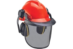 Einhell Casque de protection forestier complet (Bandeau facilement réglable en longueur, rabattable et réglable, Oreillettes anti-bruit orientables)