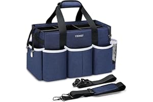 Ytonet Cleaning Bag, Multiple Pockets Cleaning Caddy Bag with Foldable Dividers, Adjustable Shoulder Strap and Waist Belt, Caddy Organiser for Cleaners and Housekeepers, Blue