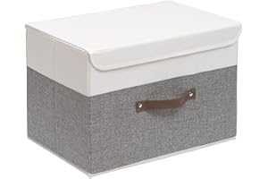 OUTBROS Scatole Portaoggetti con Coperchio, Contenitori Pieghevoli con Maniglie, Organizzatori per Vestiti salvaspazio, 45 x 30 x 30 cm, 1 Pezzi, Grigio/Bianco