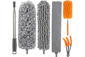 Newliton - Piumini cattura polvere lunghi con asta estensibile da 76 cm a 254 cm, per la pulizia di soffitti alti, ventilatori da soffitto, fessure, ragnatele, tendine e pareti