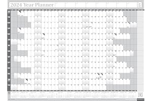 PLANNERHEAD 2024 Year Yearly Annual Office Home Wall Planner Calendar Chart Poster/Includes UK & Ireland Bank Holidays/Unmounted Unlaminated (Medium 35cm x 49cm (Folded)., Grey)