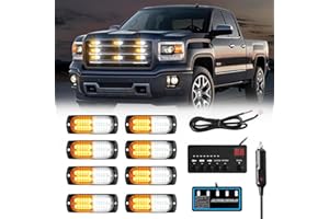LIGHEID 8x24 LED Grill Grille Strobe Warning Lights w/Digital Display Controller, Amber/White Surface Mount Emergency Hazard Traffic Advisor Safety Lightbar, 18 Flashing Modes for Trucks, Cars and Vehicles