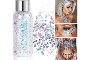 WAVEBEEXS Paillettes Visage, Paillette Maquillage Festival Gel, Chunky Paillette Cheveux Gel, Glitter Body Makeup Pour Musical/Party/Masquerade/Visage/Corps (Blanc)