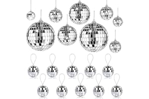LINYIJOY 25 Stück Disco Spiegel Ball, 4 Größen 2cm 3cm 4cm 5cm Silber Discokugel Silber Spiegelkugel zum Aufhängen, Silber Hängekugel Disco Ball Party mit Hängendem Ring für Party Dekoration