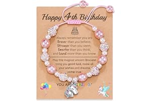 POWWA Einhorn Geburtstag Geschenke für 3-10-jährige Mädchen, Verstellbares Armband mit pinken Perlen und Einhorn-Anhänger für Mädchen, Tochter, Enkelin, Nichte Unicorn Birthday Gifts for gitrls