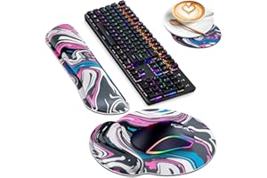 ‎ABETCABE Mousepad mit Handauflage, 3-en-1 Mauspad mit Gelkissen Tastatur Handgelenkstützen und Untersetzer Set, mit ergonomischem erhöhten Memory Foam für einfaches Tippen und Schmerzlinderung