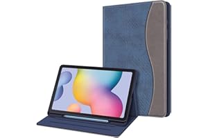 Fintie Etui do Samsung Galaxy Tab S6 Lite 10.4 2022/2020 SM-P610/P613/P615/P619, miękka tylna strona TPU obudowa etui ochronne z uchwytem S Pen i przegródkami na dokumenty, denim indygo niebieski