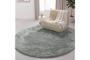 Interiyou matta lång lugg Fargo - 160x160 cm Rund Grön - Pälsmatta av konstpäls, mjuk, tvättbar, halksäker, fluffig