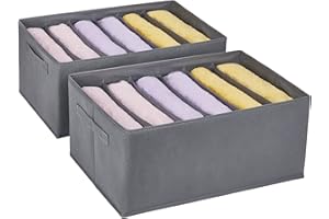 Eucomir Garde-Robe Organisateur de Vêtements 6 Compartiments, Lot de 2, Boîte de Rangement Non-tissé pour Placard, Organisateurs de Vêtements Pliables pour Sweats à Capuche, Pull