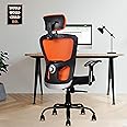 beAAtho® Amaze Ergonomically Adjustable Executive Mesh Home & Revolving Office Chair. (Tilt Mechanism, Adjustable Head & Fixed Arm Rest, Metal Base) (Orange, Amaze Eco, High Back)