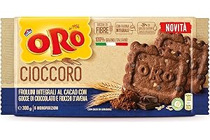 Oro Saiwa Cioccoro, Frollini Integrali al Cacao con Gocce di Cioccolato e Fiocchi d'Avena, Fonte di Fibre, 100% Grano Italiano, 300g (6 monoporzioni da 50g)