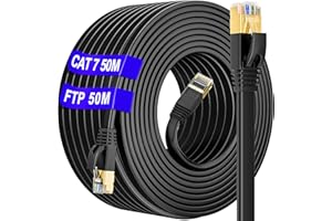 SOIBKE Kabel Ethernet 50m, Kabel Cat 7 RJ45 50 Metrów Ekranowany, Szybki Kabel Sieciowy LAN 50m S/FTP 10Gbit/s 600MHz, Cat7 Kabel Internetowy do Zastosowań Zewnętrznych i Wewnętrznych Wodoodporny(50 klipsów)