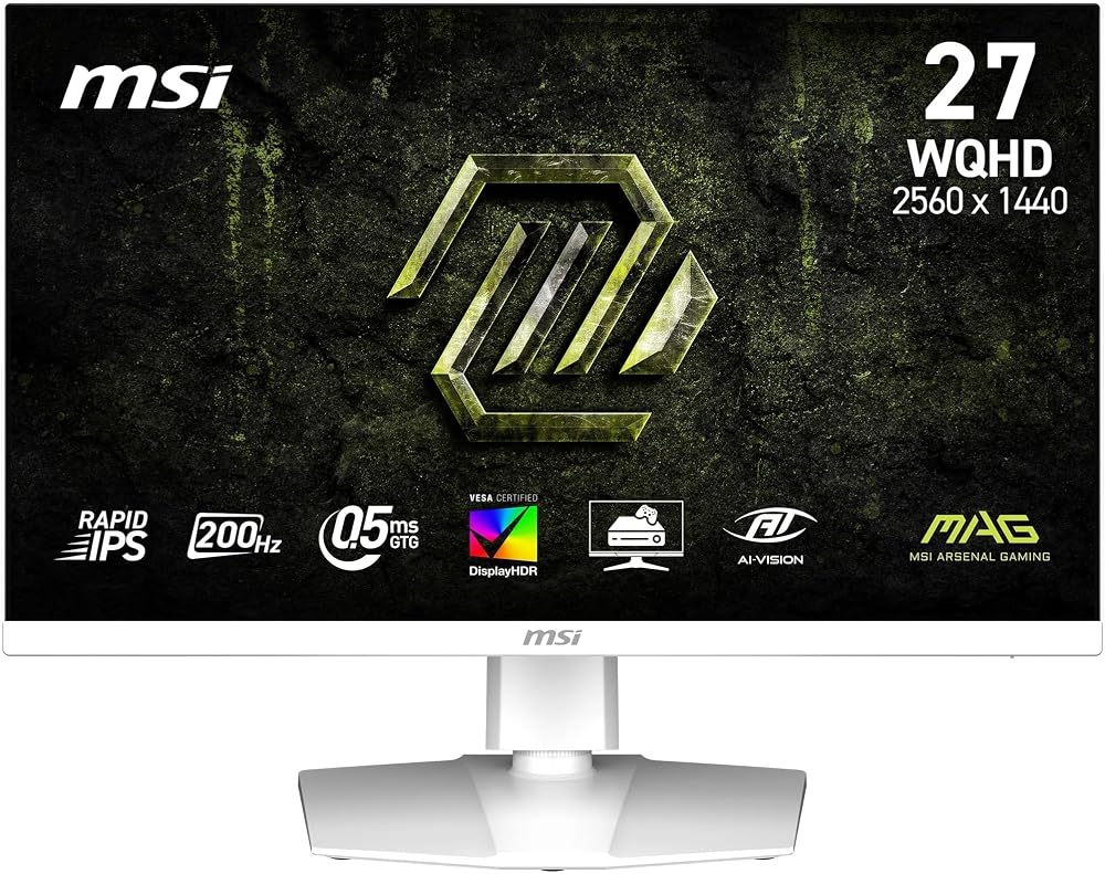 MSI 27 MAG 274QRFW E20, Gaming Monitör, WQHD, 16:9, Flat, Rapid IPS, 200Hz, 0.5ms (GtG Min.), Adaptive-Sync, Pivot, Beyaz