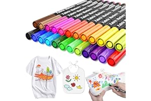 ‎APOGO 24 Textilstifte Waschmaschinenfest und 7 Schablonen - Textilmarker Stoffmalfarben Waschfest, Permanent Stoffmalstifte für T-shirt Jutebeutel Stoffbeutel zum Bemalen Lätzchen Kindergeburtstag Babyparty