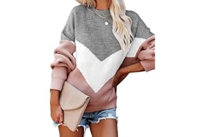 heekpek Maglione Oversize Donna Girocollo Invernale Maglione Lavorato a Maglia Donna con Pannello a Righe V Maniche Lunghe Casual Pullover per Autunno Inverno