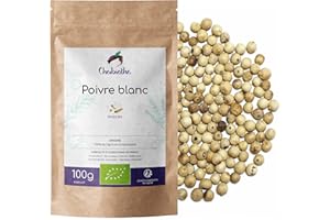 Chabiothé - Poivre blanc BIO 100g - grains entier - conditionné en France - sachet biodégradable