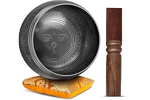 Himalayan Bazaar - Juego de cuencos tibetanos - Fácil de tocar, hecho a mano para meditación, sonido, chakras, yoga, curación de 4 pulgadas (negro y naranja)
