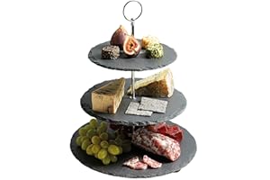 ARTESA Artesà, Patera na Ciasto/Przekąski, Trójpoziomowa, Kamień Łupkowy, 28,5 × 28,5 × 34,5 cm