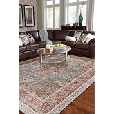 Avlin Vintage Desenli Ş&ouml;nil Pamuk Tabanlı Yıkanabilir Kaymaz Antibakteriyel Salon Halısı 160x230