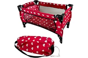 The New York Doll Collection Lit Voyage poupée Rose avec Design Coeurs Blancs - s'adapte poupée 18 Pouces / 46 cm - Jouet bébé Accessoires Comprend Un Sac Rangement zippé pour Les poupées Mode Fille