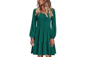 Zeagoo Vestito Donna Autunnale Abito Maniche Lunghe Casual Invernali Vestiti al Ginocchio Abiti Scollo A V Abito Linea ad A S-XXL