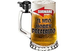 Bombo Boccale da Birra in vetro con Campanello – Stampa Colorata “Suonare è il mio hobby preferito” – Idea Regalo Divertente per Amici, Feste, Compleanni