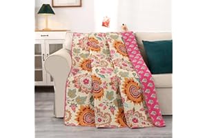 Qucover Colchas Cama 90, Colcha Acolchada para Cama 90, Colcha Boutis 150x 200cm, Cubrecama Suave y Cómoda de 100% Algodón con Estampado Floral Girasol de Lujo