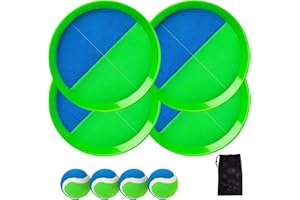 U&C Planet Klettballspiel Wurfspiel Wasserdicht Ball Kinder 3-12 Jahre alt 2er Set Strandbälle 4 Paddel & 4 Bälle mit 1 Aufbewahrungstasche Toss und Catch Ball Familie Outdoor Spiele, blau und grün