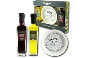 Kimm & Miller Luxury Italian Olive Oil Gift Set with Ceramic Dipping Dish - Includes Italian Extra Virgin Olive Oil & Balsamic Vinegar - Authentic Italian Cooking Gifts for Men & Women
