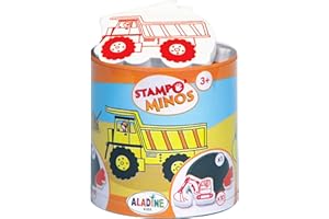 Aladine - 10 Tampons Chantier de Construction avec Encreur - Tampons Enfant dès 3 ans - Stampominos - Encre Lavable - Camion Grue Benne - Activité Enfant Dessin Garçon Fille - Idée Cadeau - 85127